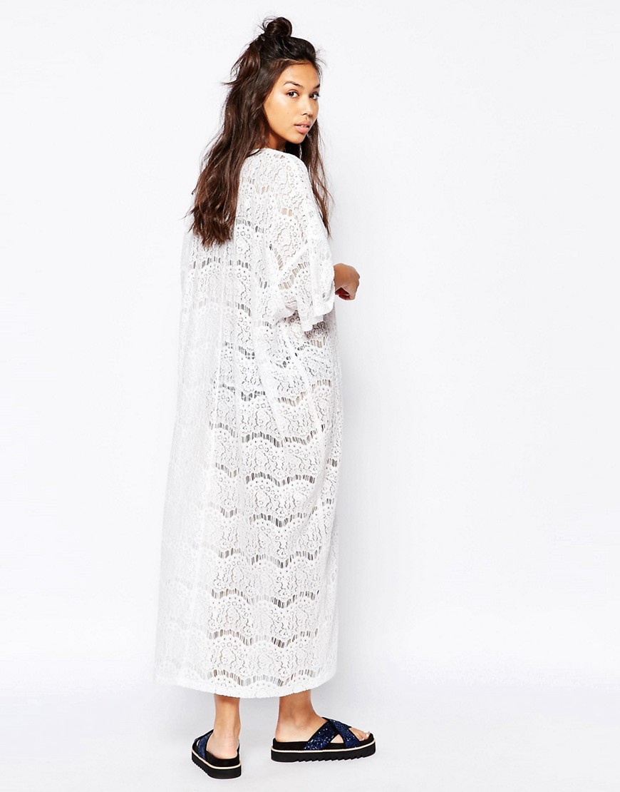 F4570-1 All Over Lace Beach Maxi Dress White Women Beachwear